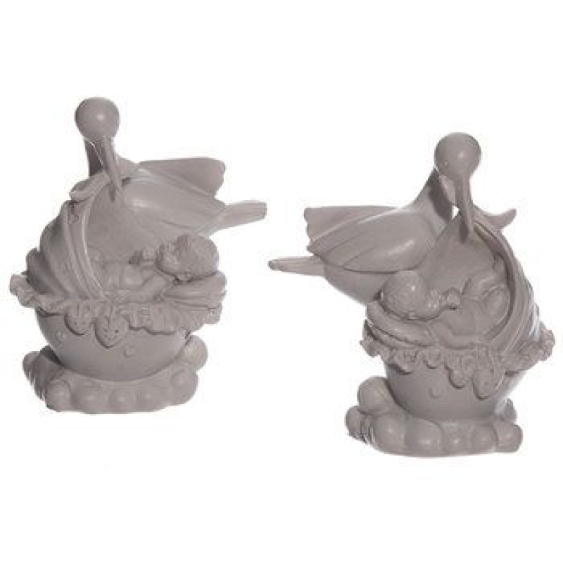 Beeldje baby met ooievaar wit