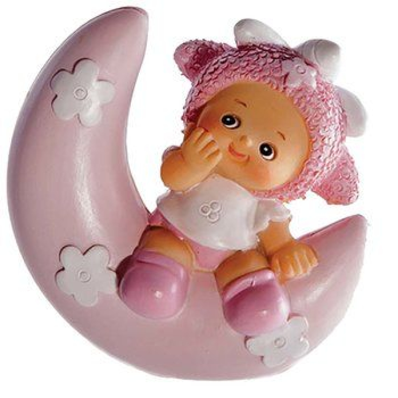 beeldje baby met muts op maan 