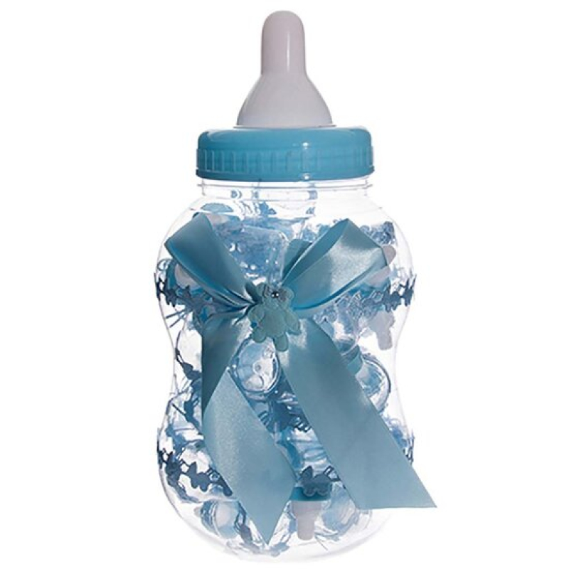 30 blauwe of roze gevulde papflesjes in spaarpot