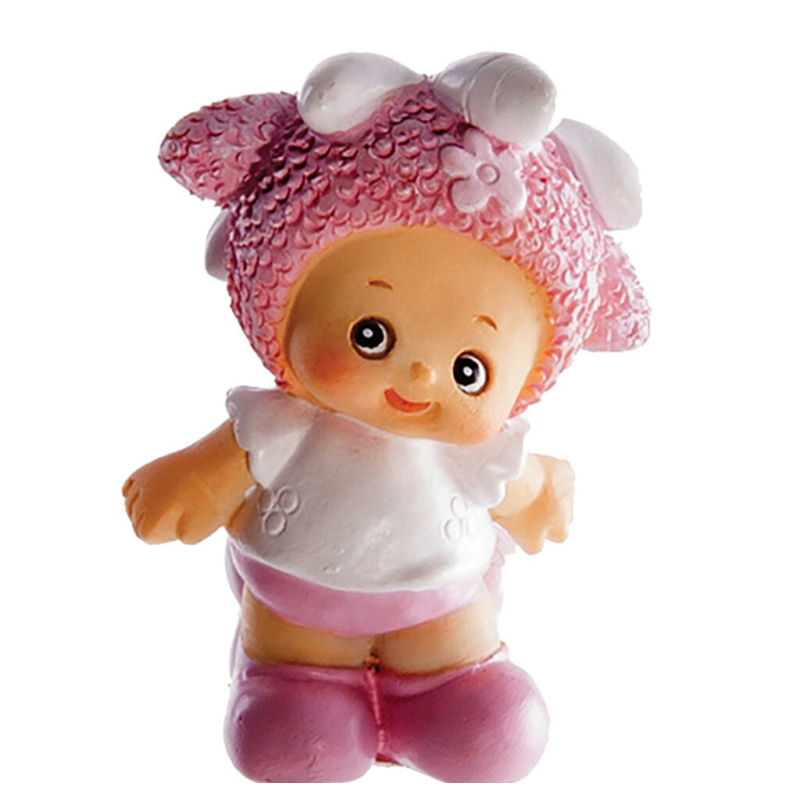 beeldje baby met muts staand 5cm roze of blauw