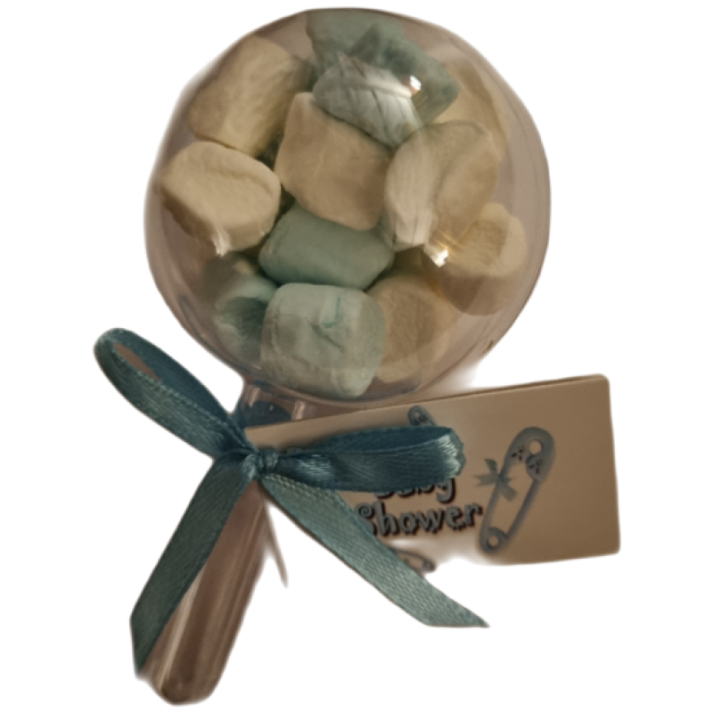 rammelaartje in blauw of roze met marshmallows