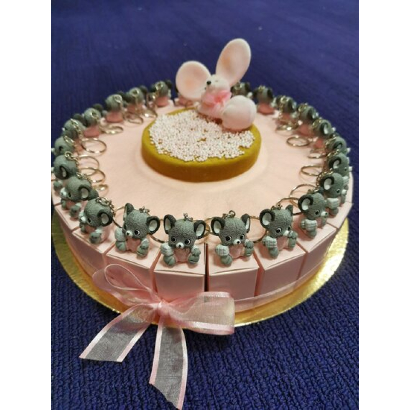 taart 24 sleutelhangers muisje roze