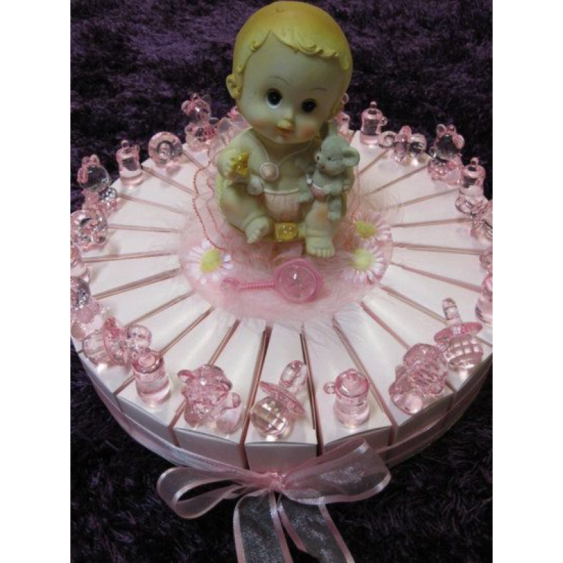 taart babyshower roze, fles, beer.