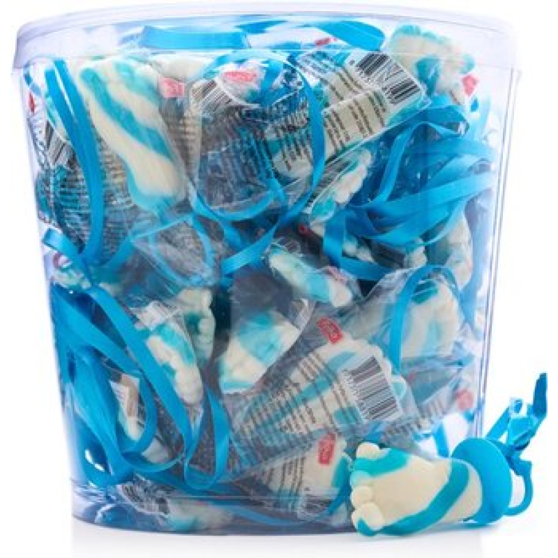 Babyvoet lolly in ton 50 stuks roze of blauw