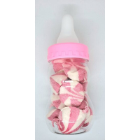 papfles spaarpot blauw of roze met spekkenmix