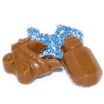 10x  chocolade papflesjes - kinderwagen met musket roze of blauw