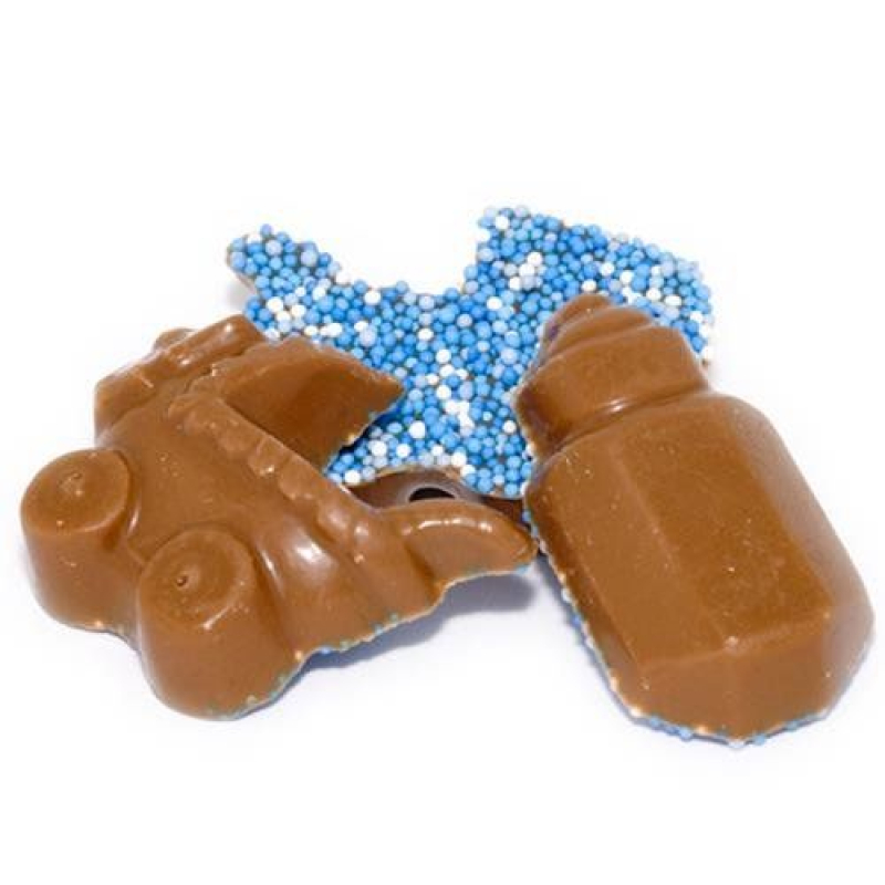 10x  chocolade papflesjes - kinderwagen met musket roze of blauw