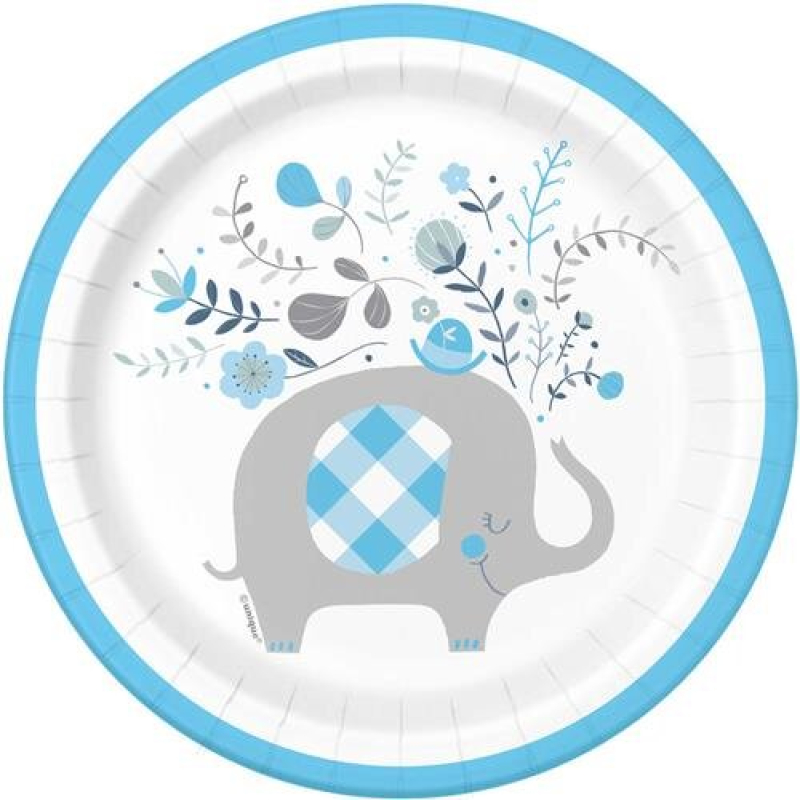 8x babyshower bordjes olifant blauw