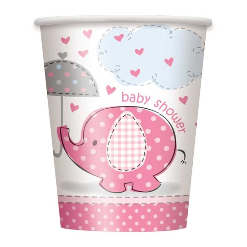 8x roze babyshower bekers olifant