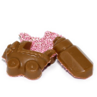 10x  chocolade papflesjes - kinderwagen met musket roze of blauw