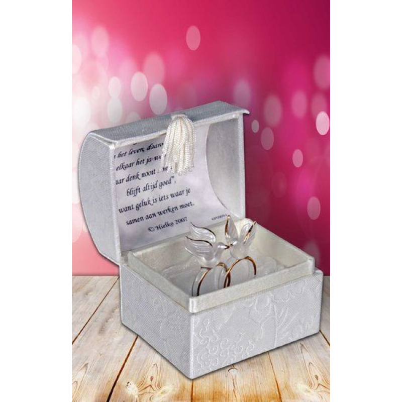 ringen met duifjes kristal in luxe doosje