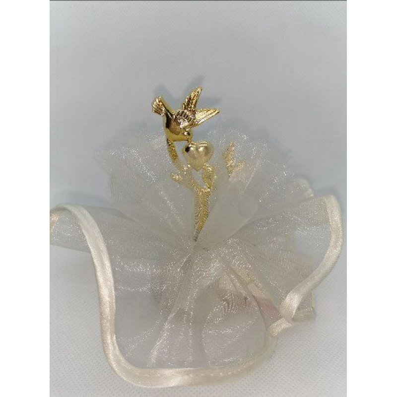 duivensteker op tule (zilverkleurig)