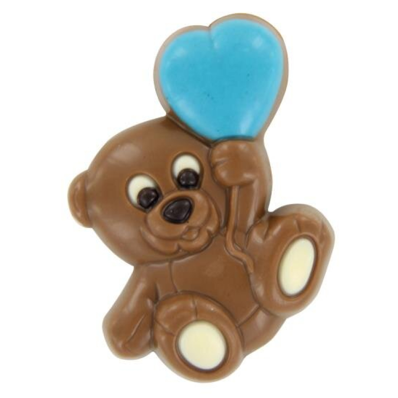 7x chocoladebeer met blauwe of roze hartballon 100gram