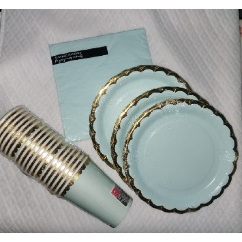 partyset blauw gouden randje 110 delig