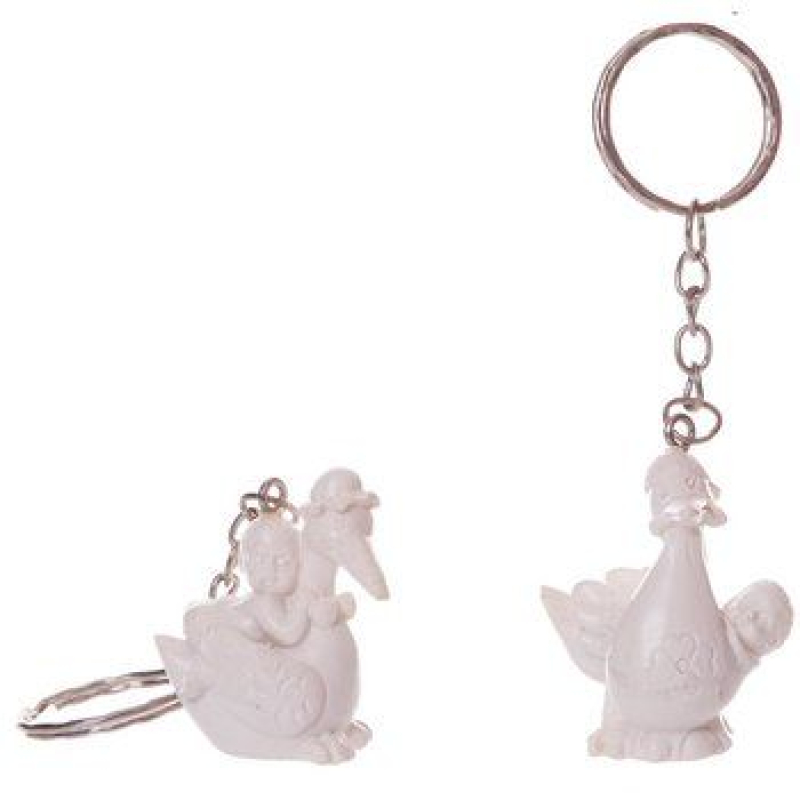 sleutelhanger ooievaar met baby wit