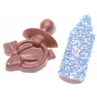 8x chocolade papflesje & speen met musket in blauw of roze